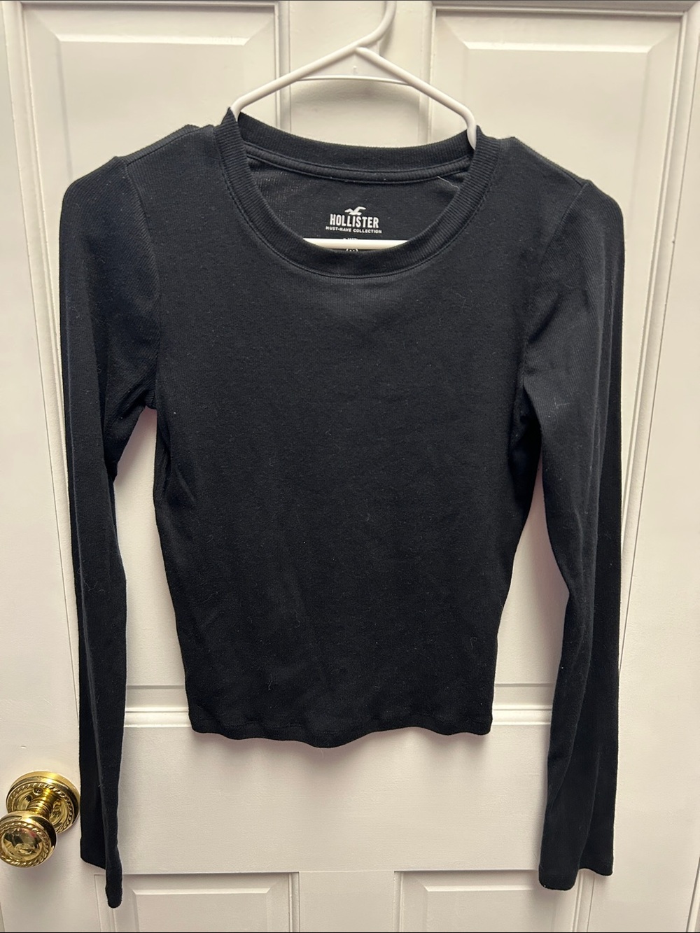 Hollister Black Ribbed Long-Sleeve Crew Top
